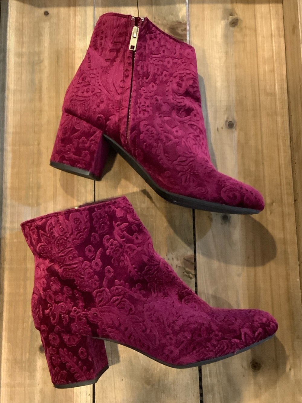 ZIGI SOHO Nadia Raspberry Velvet Embossed Glam Party Bold Funky Ankle Boots 10